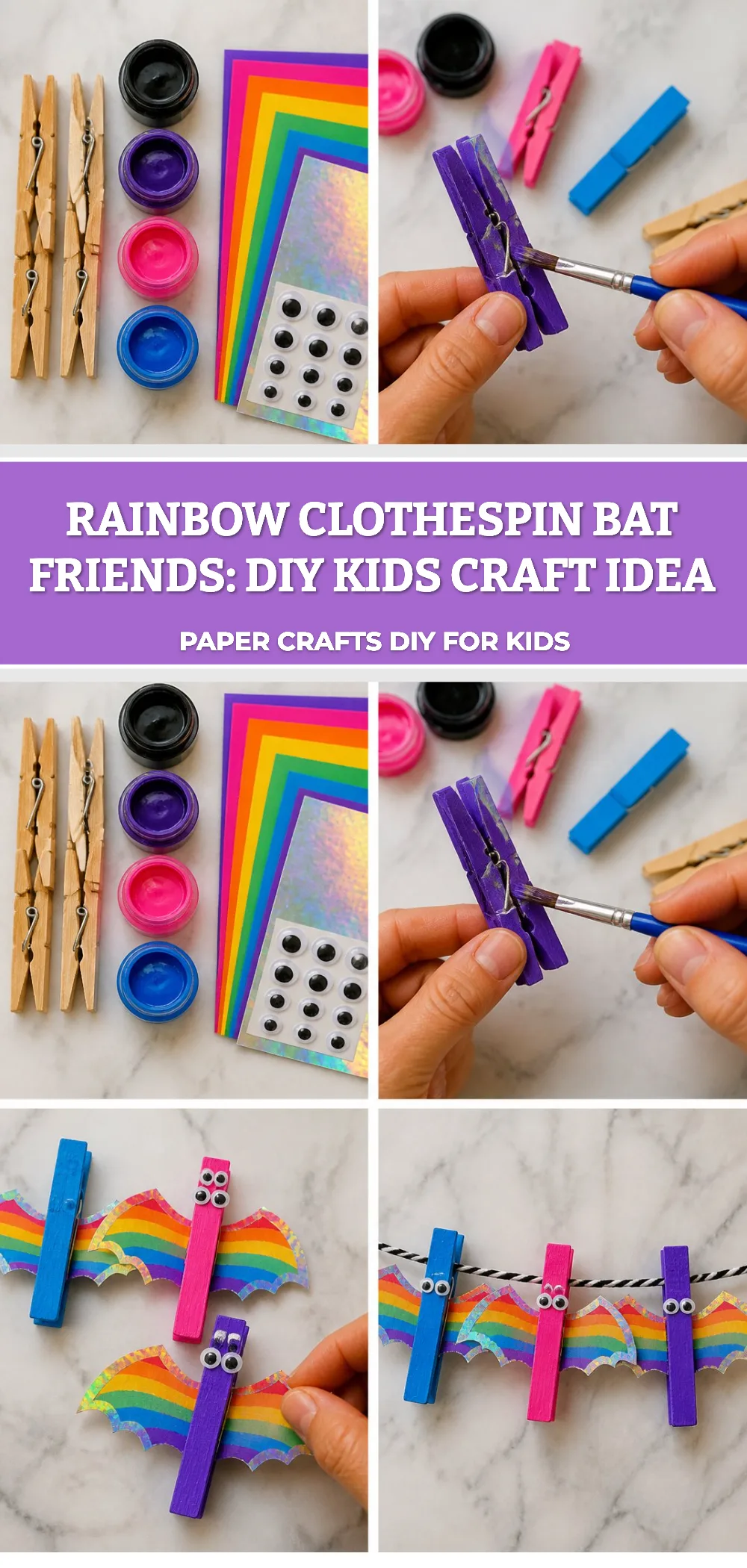 Rainbow Clothespin Bat Friends: DIY Kids Craft Idea