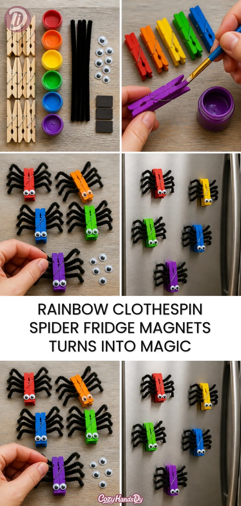 Rainbow Clothespin Spider Fridge Magnets Turns Into Magic