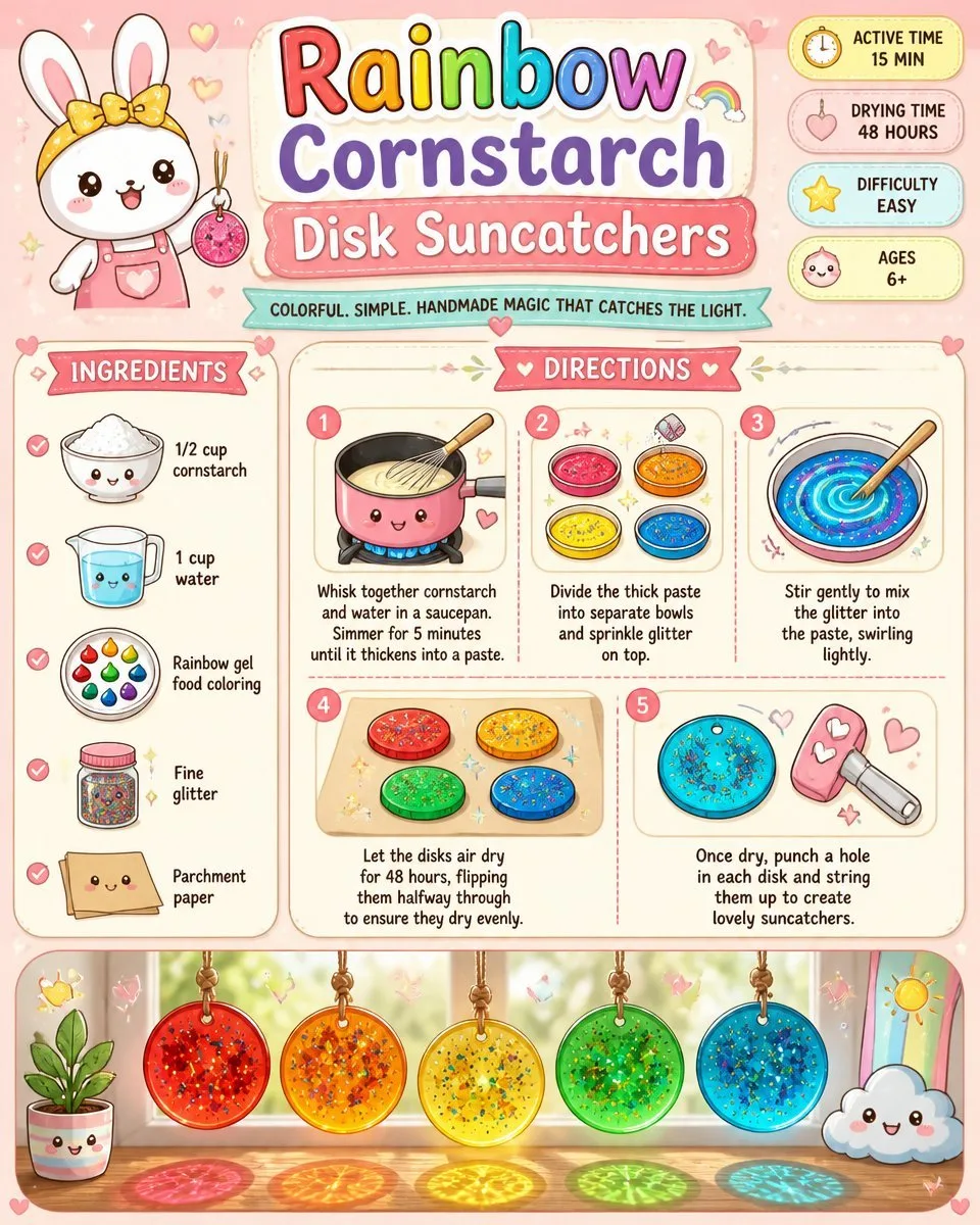 Rainbow Cornstarch Disk Suncatchers Become Cozy