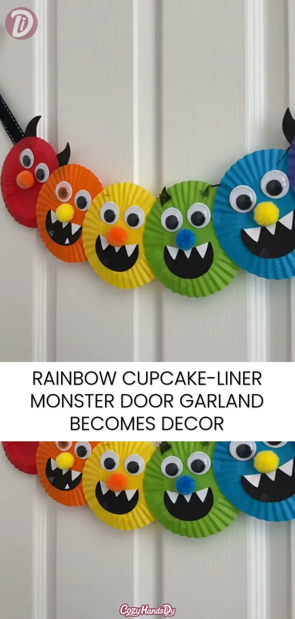 Rainbow Cupcake-Liner Monster Door Garland Becomes Decor