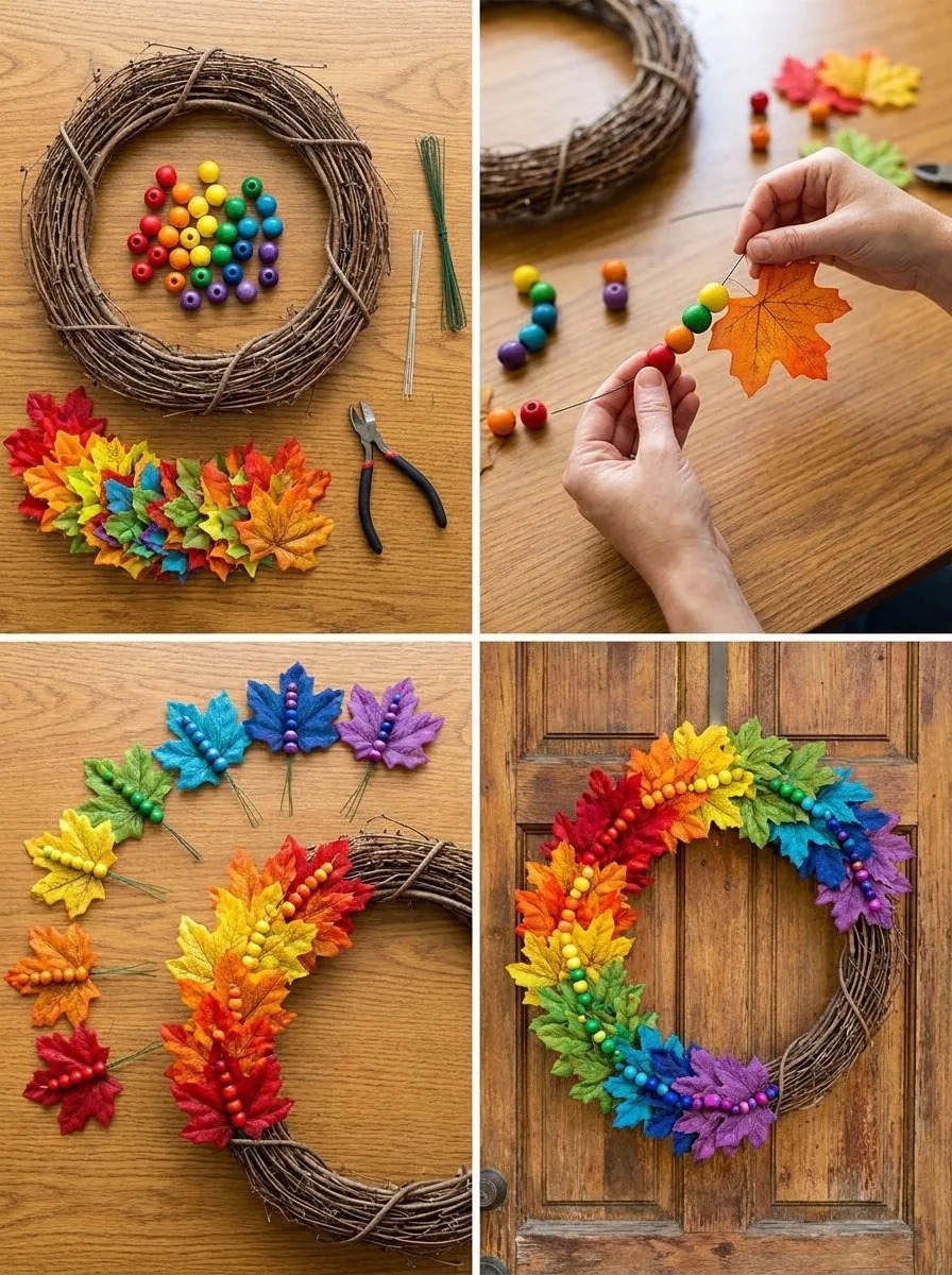 Rainbow Fall Door Hanging with Beaded Leaves 1 Rainbow Fall Door Hanging with Beaded Leaves