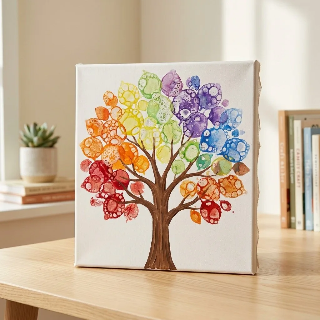 Rainbow Fall Tree Bubble-Paint Canvas Art