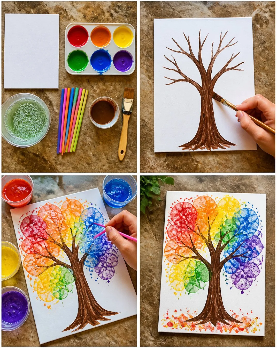 Rainbow Fall Tree Bubble-Paint Canvas Art 7 Rainbow Fall Tree Bubble-Paint Canvas Art