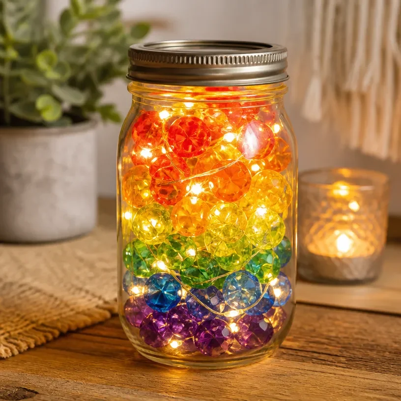 Colorful Rainbow Firefly Lantern glowing warmly for cozy nights.
