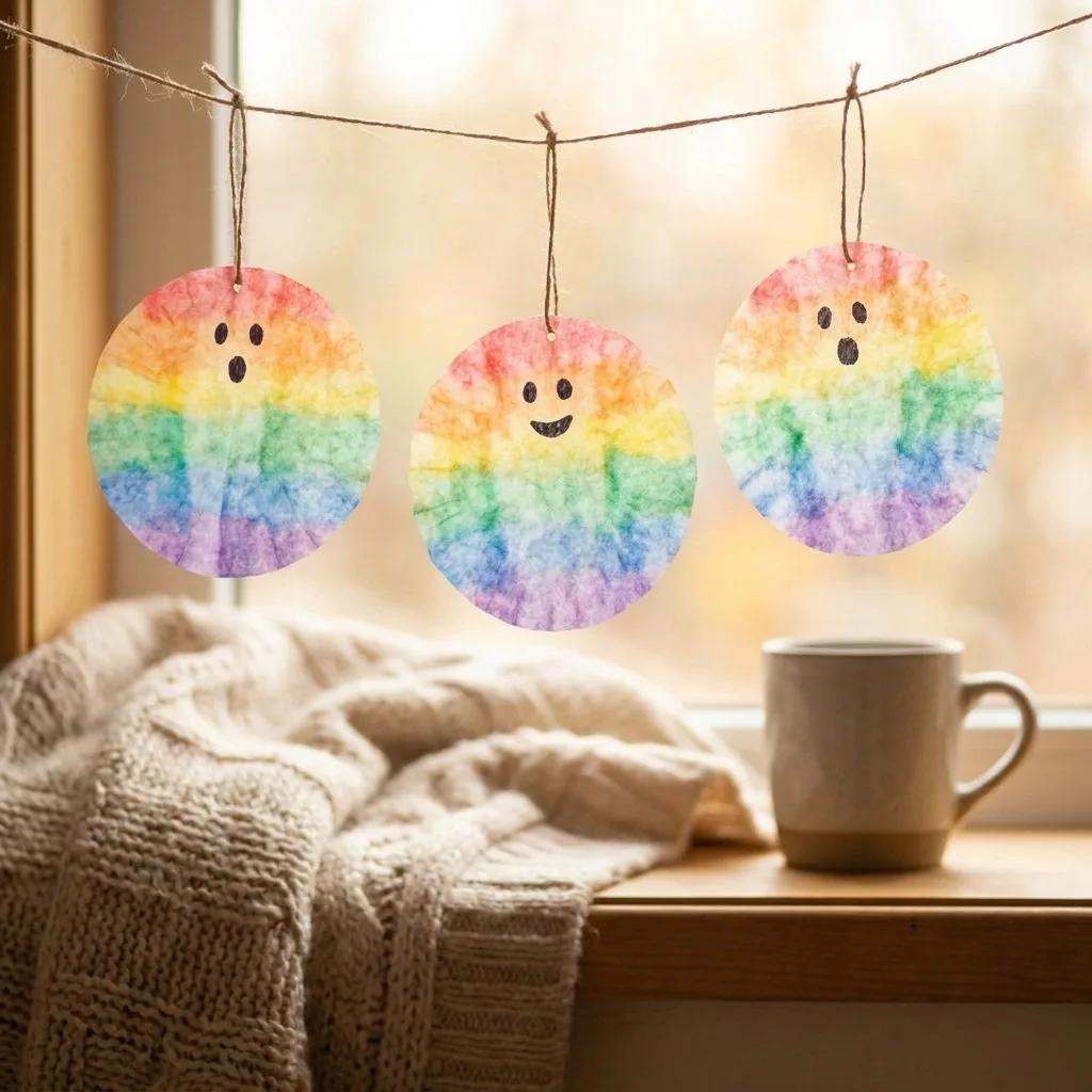 Rainbow Ghost Coffee Filter Suncatchers Cozy