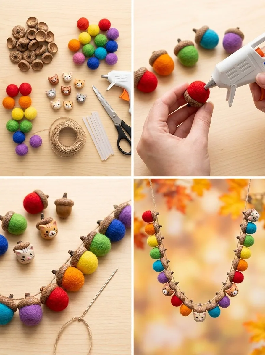 Rainbow Kitten Acorn Garland