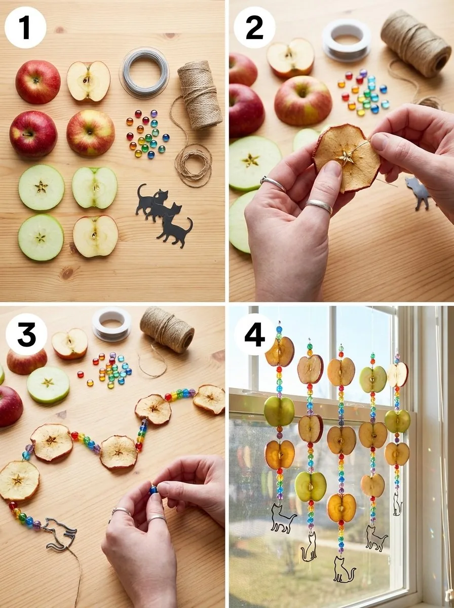 Rainbow Kitten Apple Suncatcher Garland 5 Rainbow Kitten Apple Suncatcher Garland