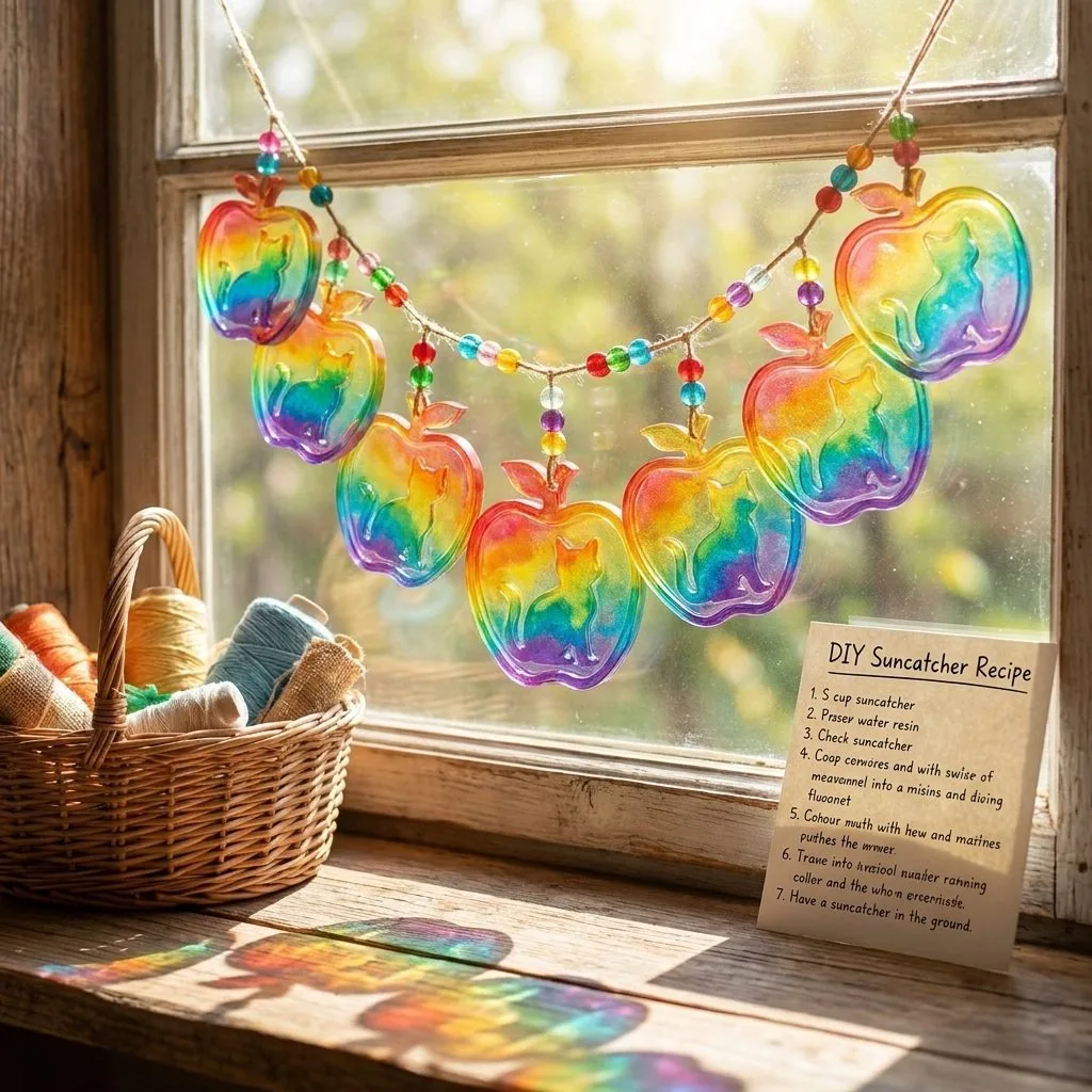 Rainbow Kitten Apple Suncatcher Garland 7 Rainbow Kitten Apple Suncatcher Garland