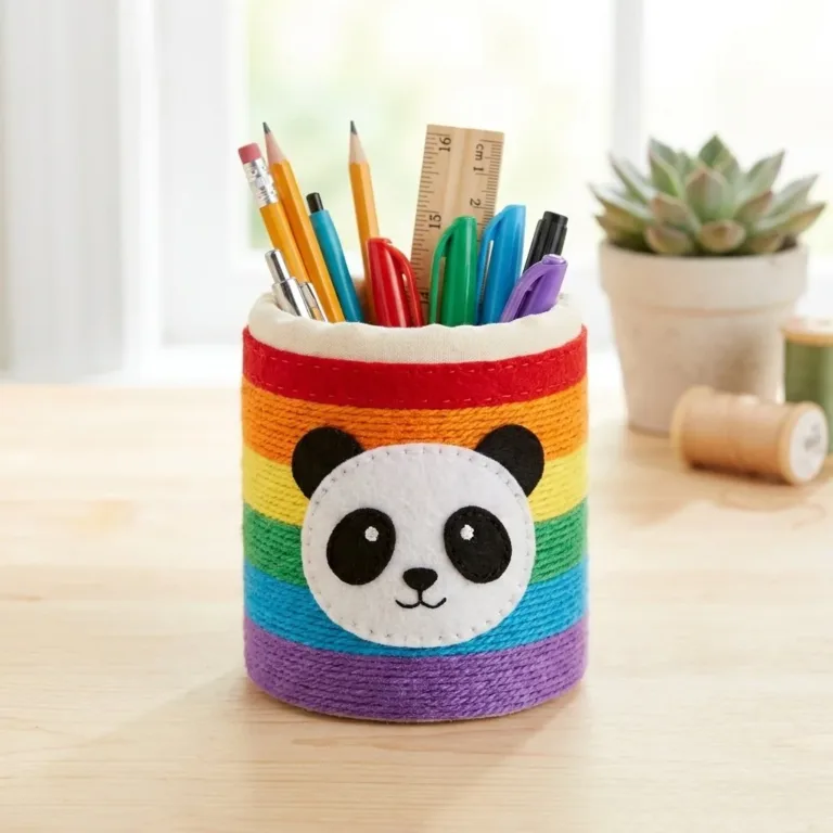 Colorful Rainbow Panda Pencil Cup for stylish desk organization