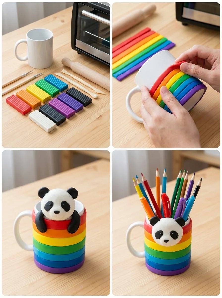 Rainbow Panda Pencil Cup