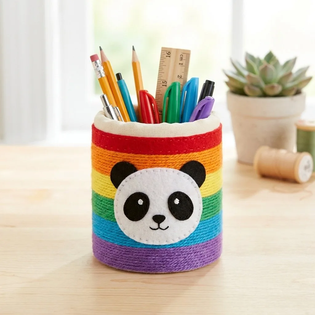 Rainbow Panda Pencil Cup