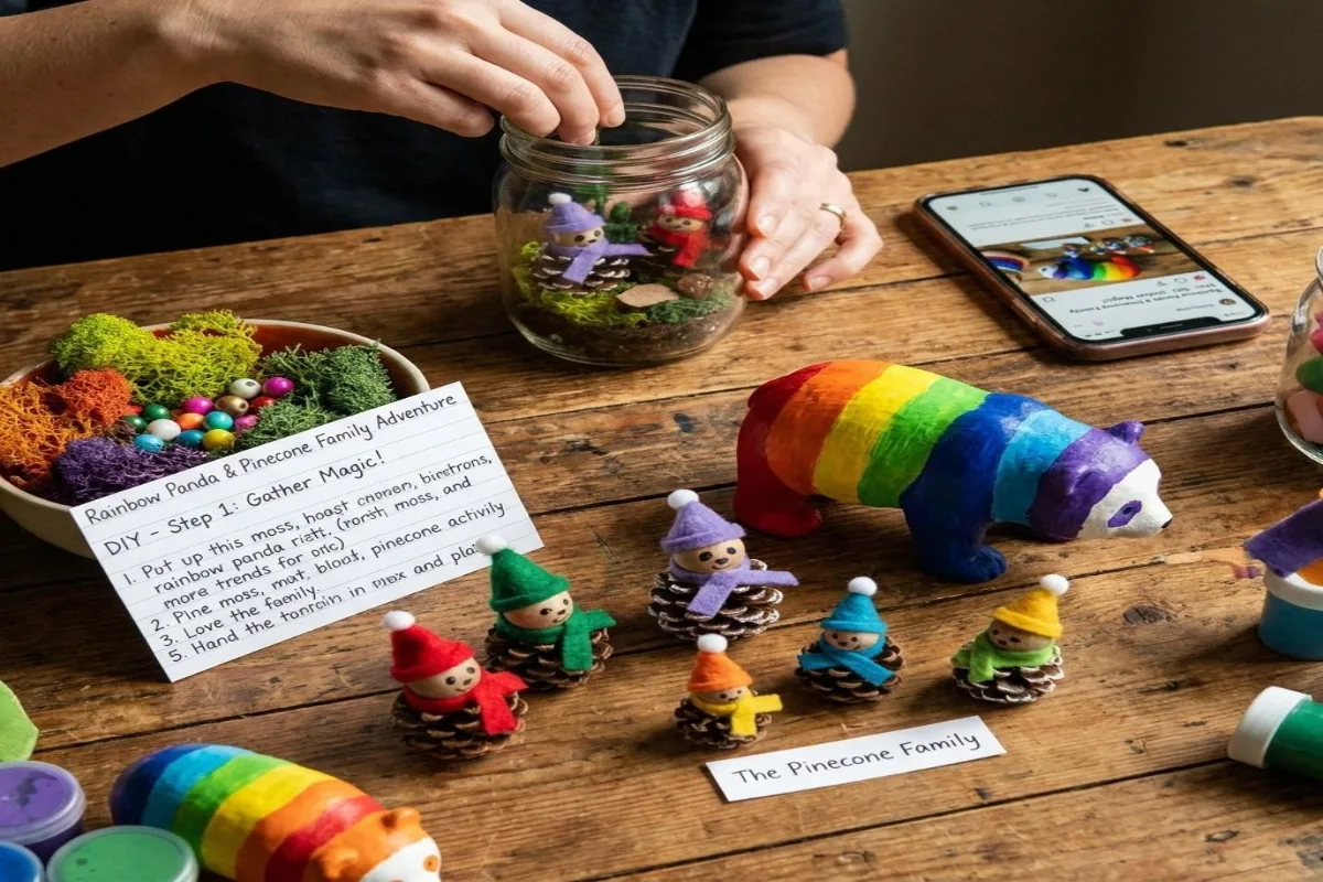 Rainbow Panda Pinecone Family Becomes Cozy