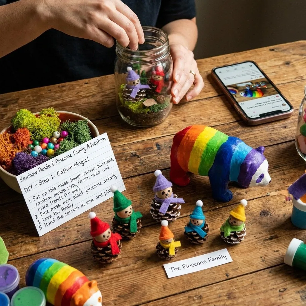 Rainbow Panda Pinecone Family