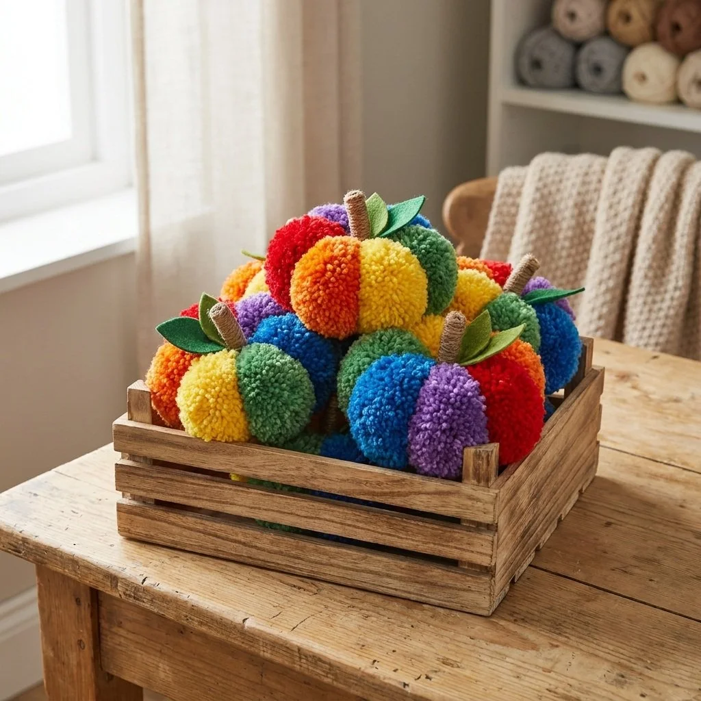 Colorful pom-pom pumpkins at a cozy pumpkin patch during autumn.