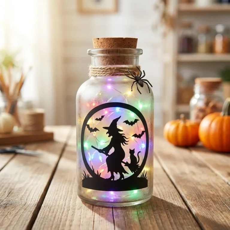 Rainbow Potion Bottle Halloween Lantern glowing with vibrant colors for spooky decor