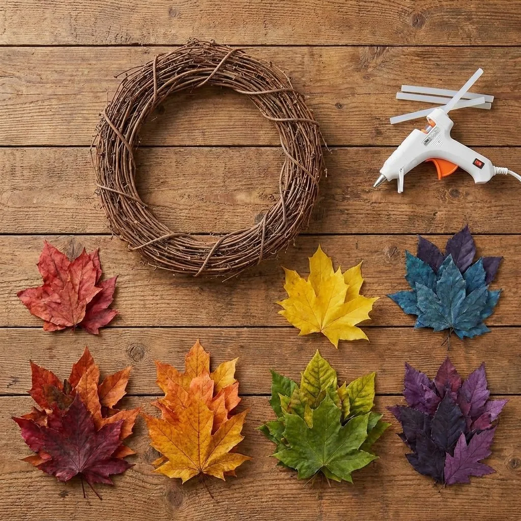 Rainbow Puppy Fall Leaf Wreath