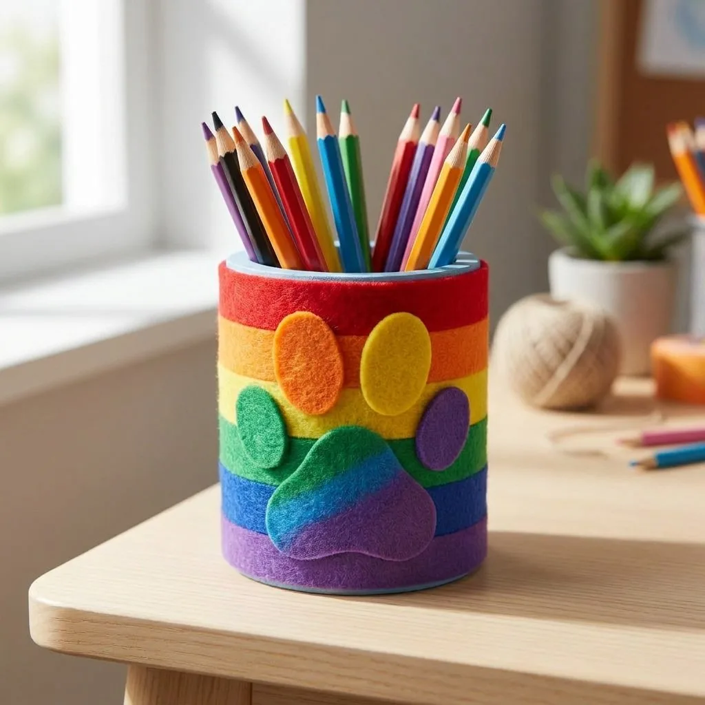 Rainbow Puppy Paw Pencil Holder