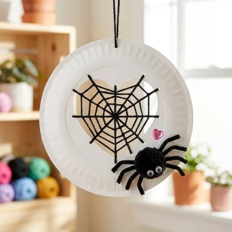 Colorful Rainbow Spiderweb Paper-Plate Suncatcher design in bright sunlight