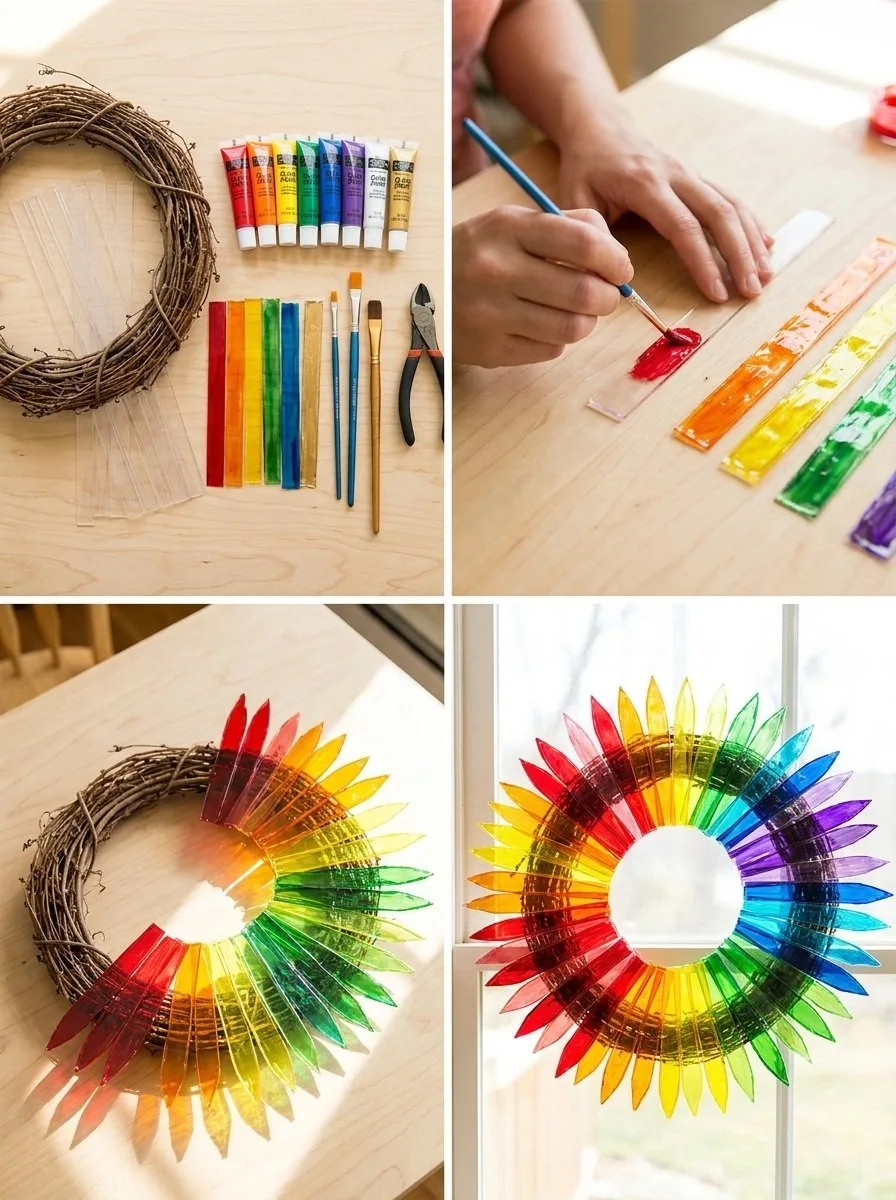 Rainbow Stained-Glass Fall Wreath Becomes Cozy 7 Rainbow Stained-Glass Fall Wreath