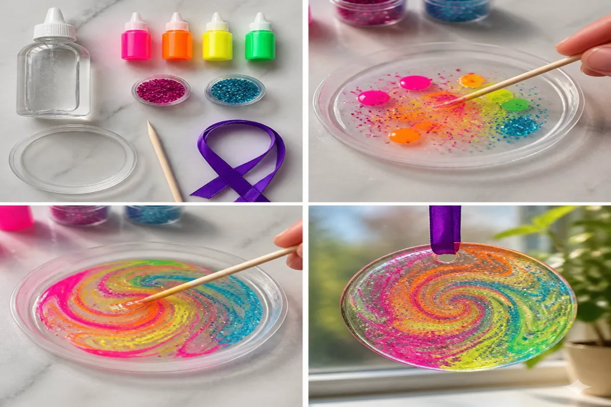 Swirled Glue Suncatchers Become Cozy Glow