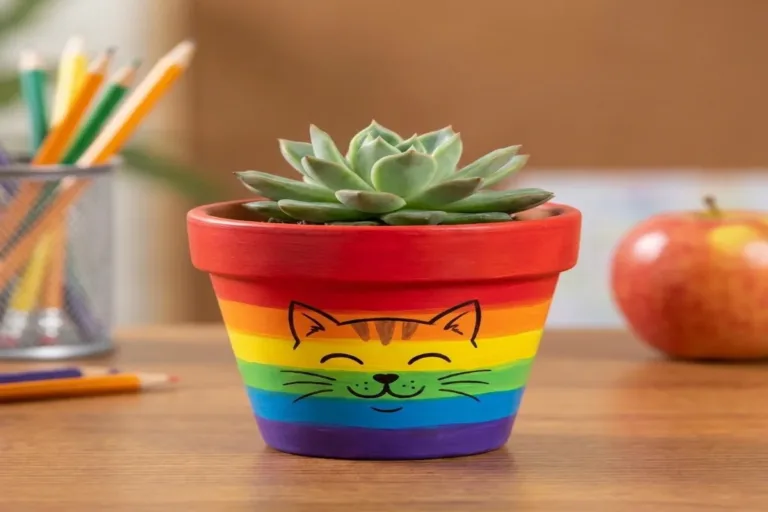 Cheerful Teacher's Rainbow Kitten Flower Pot for vibrant classroom decor