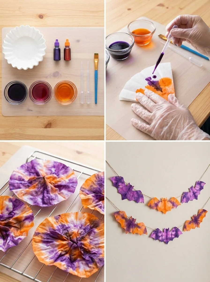 Tie-Dye Coffee Filter Bat Garland Transforms Cozy 5 Tie-Dye Coffee Filter Bat Garland