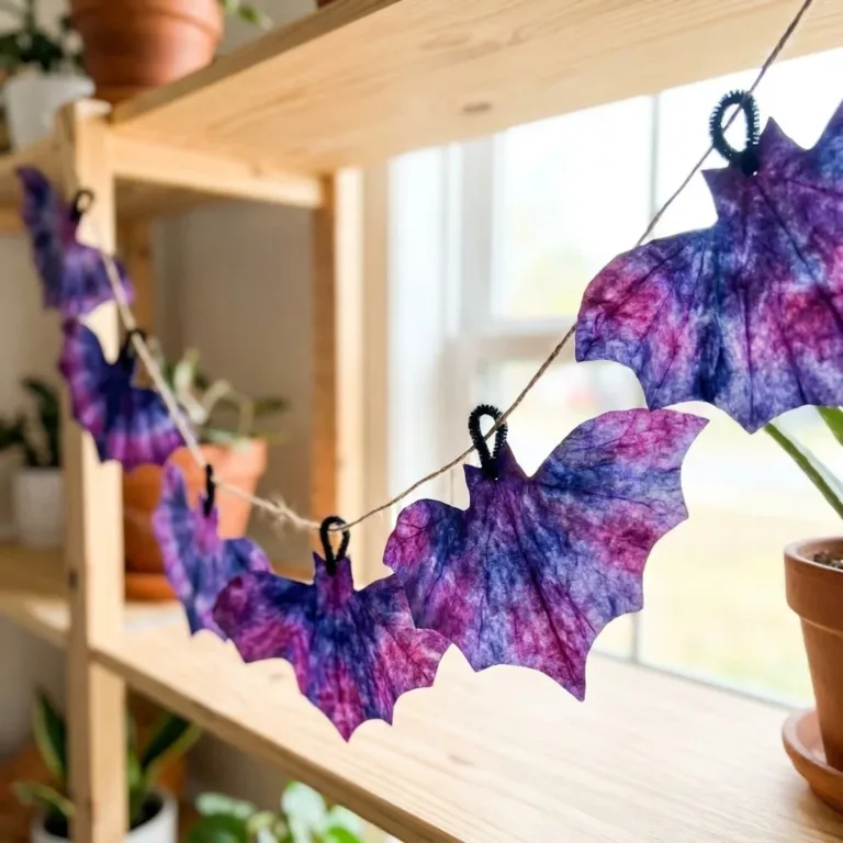Colorful Tie-Dye Coffee Filter Bat Garland for festive decoration