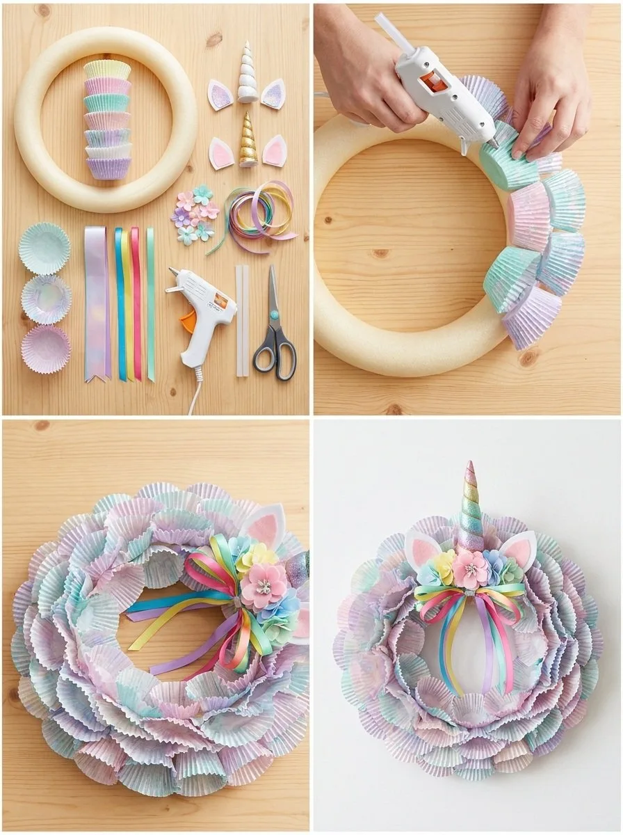 Unicorn Witch Hat Cupcake-Liner Wreath