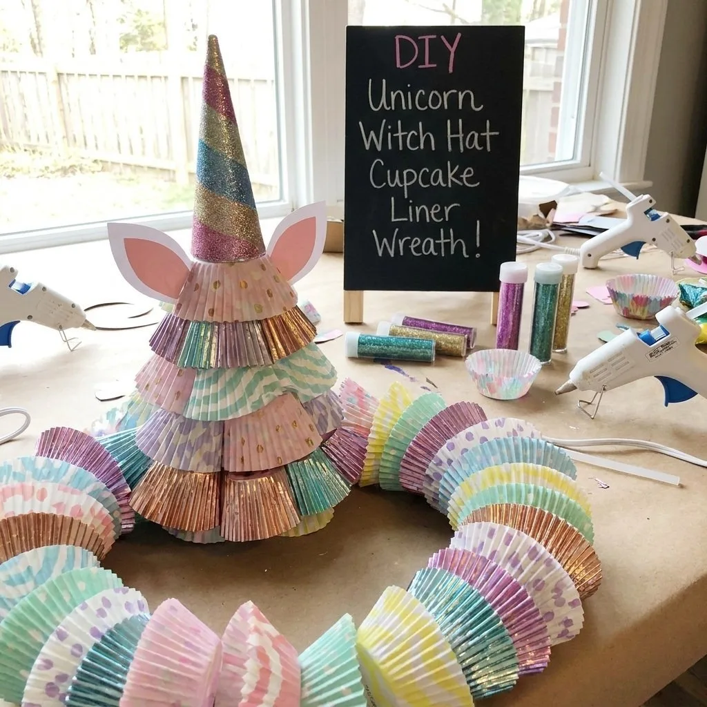 Unicorn Witch Hat Cupcake-Liner Wreath