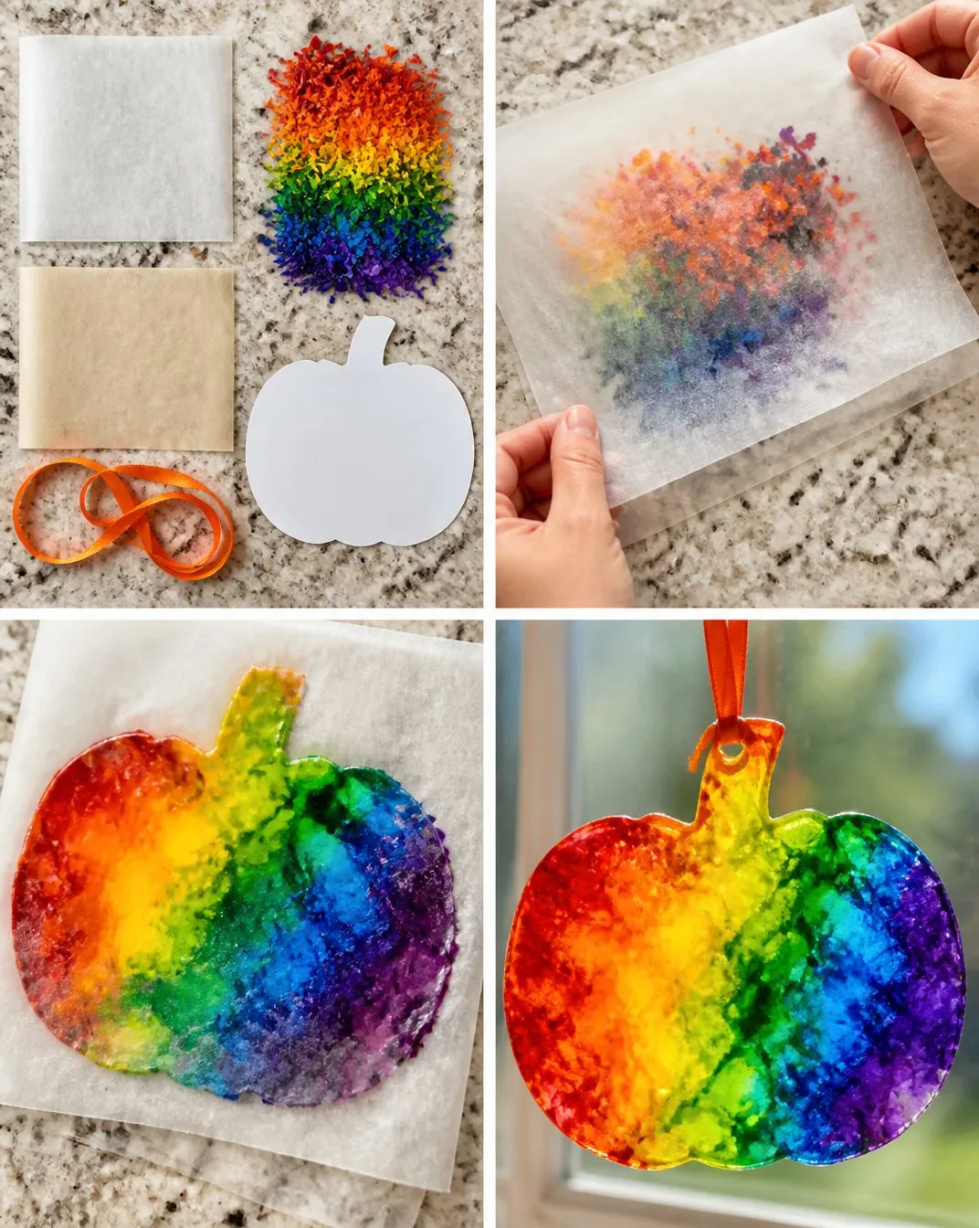 Vibrant Melted Crayon Pumpkin Suncatcher 3 Vibrant Melted Crayon Pumpkin Suncatcher