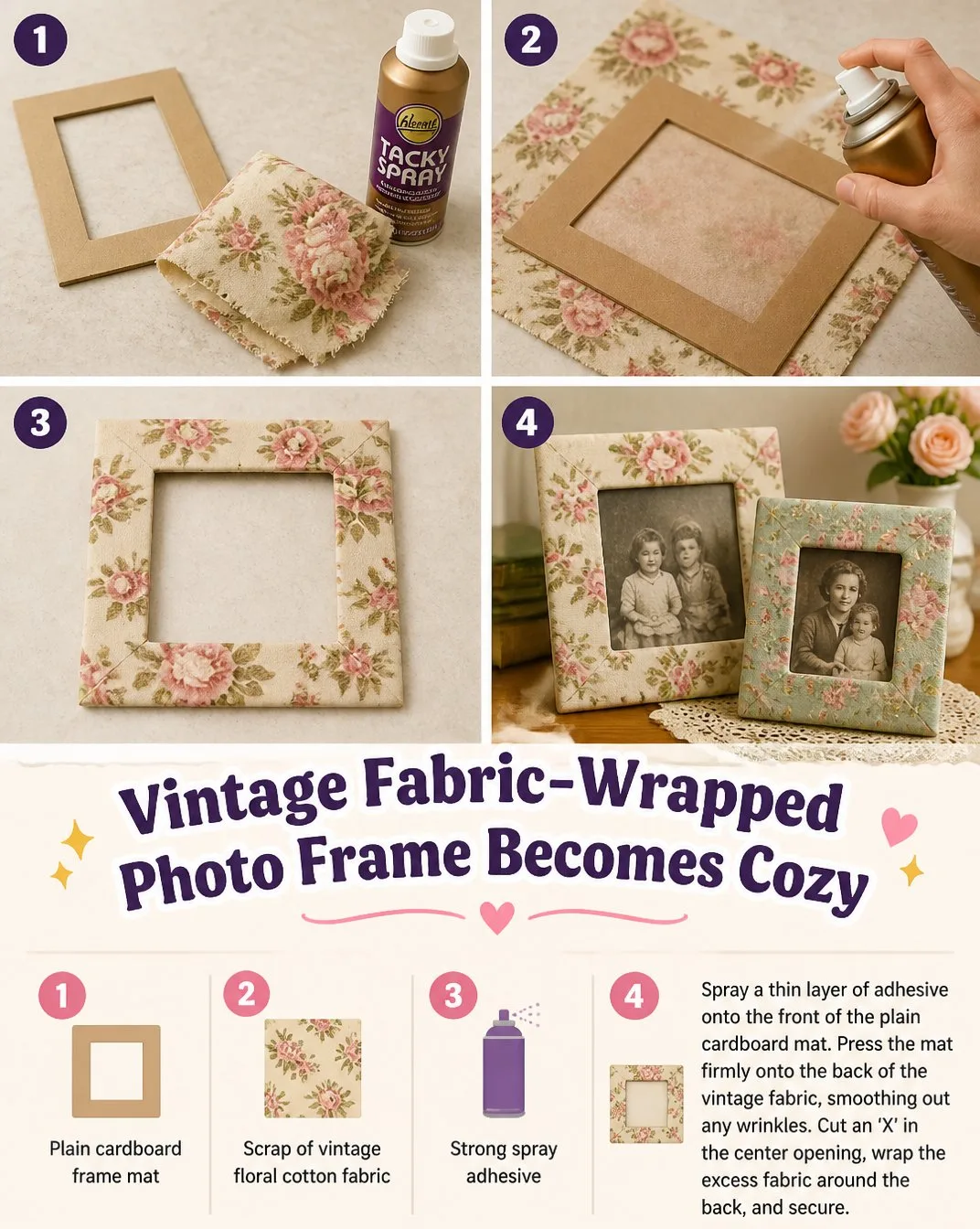 Vintage Fabric-Wrapped Photo Frame Becomes Cozy 6 Vintage Fabric-Wrapped Photo Frame Becomes Cozy