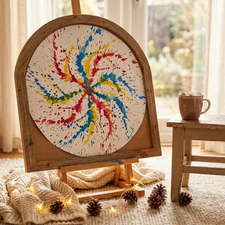 Colorful water balloon painting pinwheel art project for a cozy atmosphere.