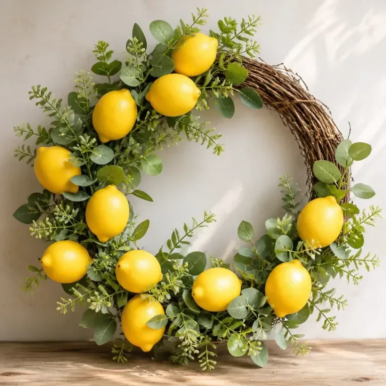 Beautiful Citrus Wreath featuring lemons, oranges, and greenery for home decor.