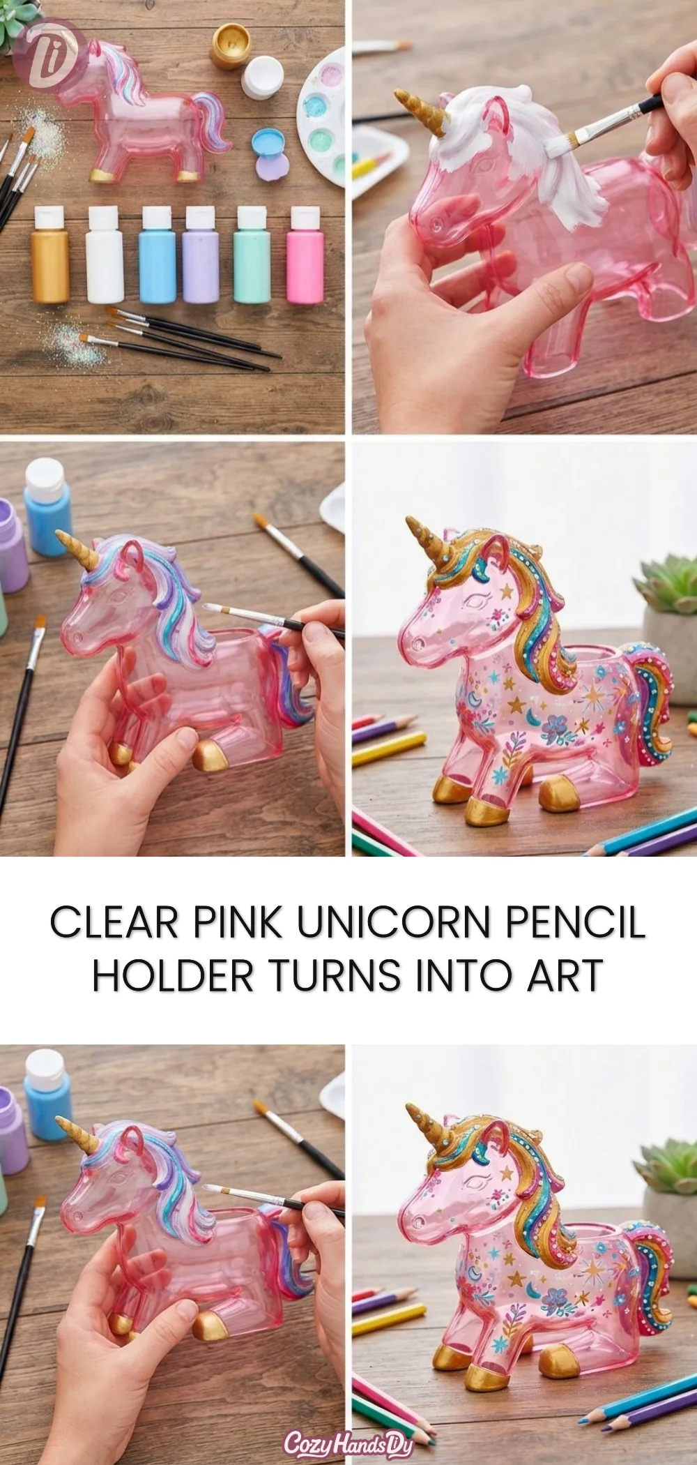 Clear Pink Unicorn Pencil Holder Turns Into Art