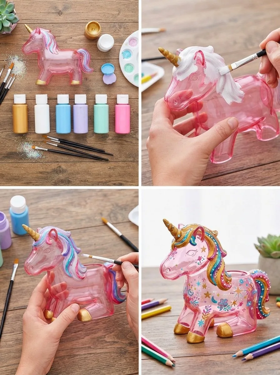 Clear Pink Unicorn Pencil Holder Turns Into Art