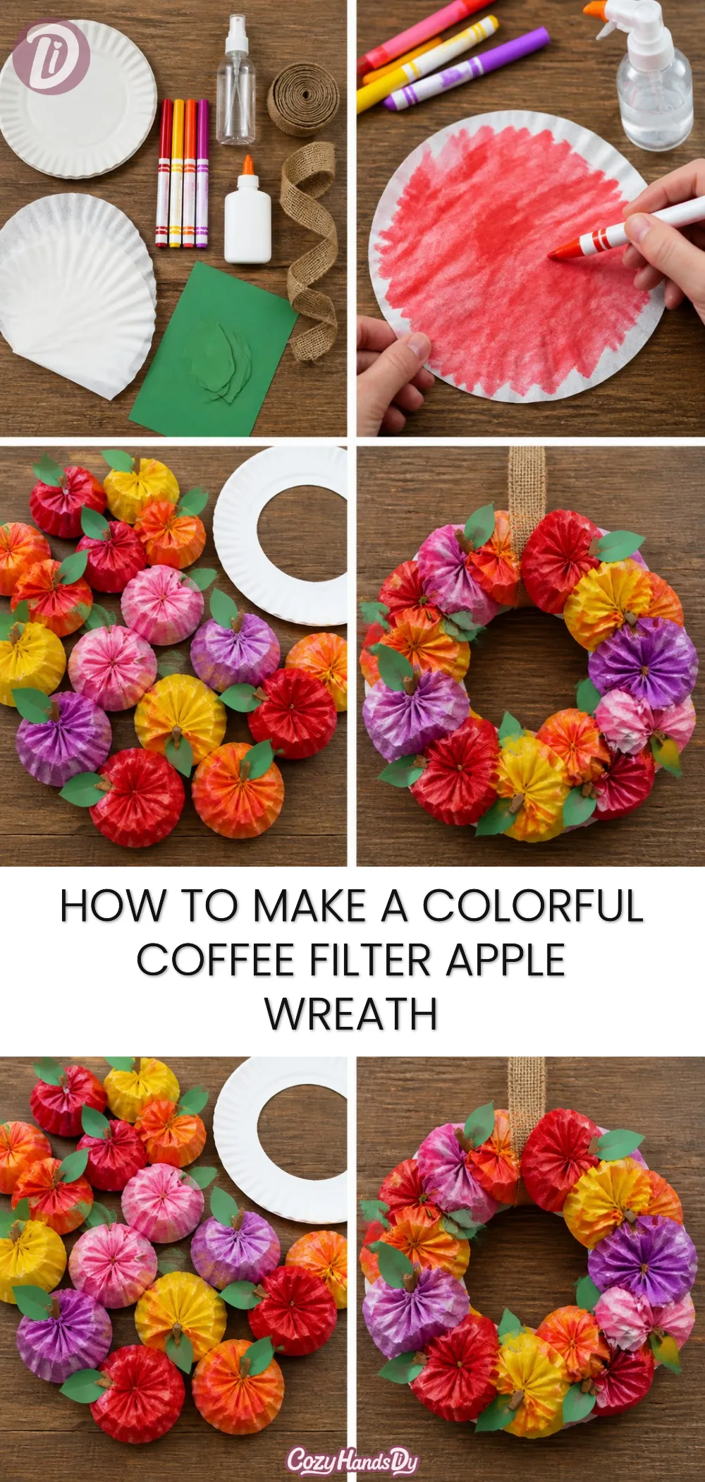 How to Make a Colorful Coffee Filter Apple Wreath