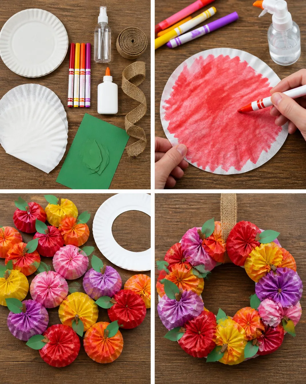 How to Make a Colorful Coffee Filter Apple Wreath