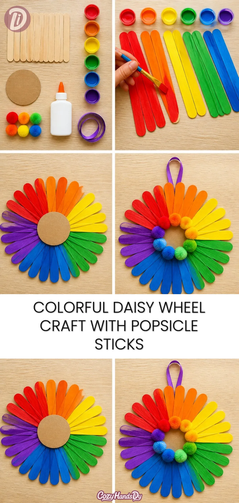 Colorful Daisy Wheel Craft with Popsicle Sticks