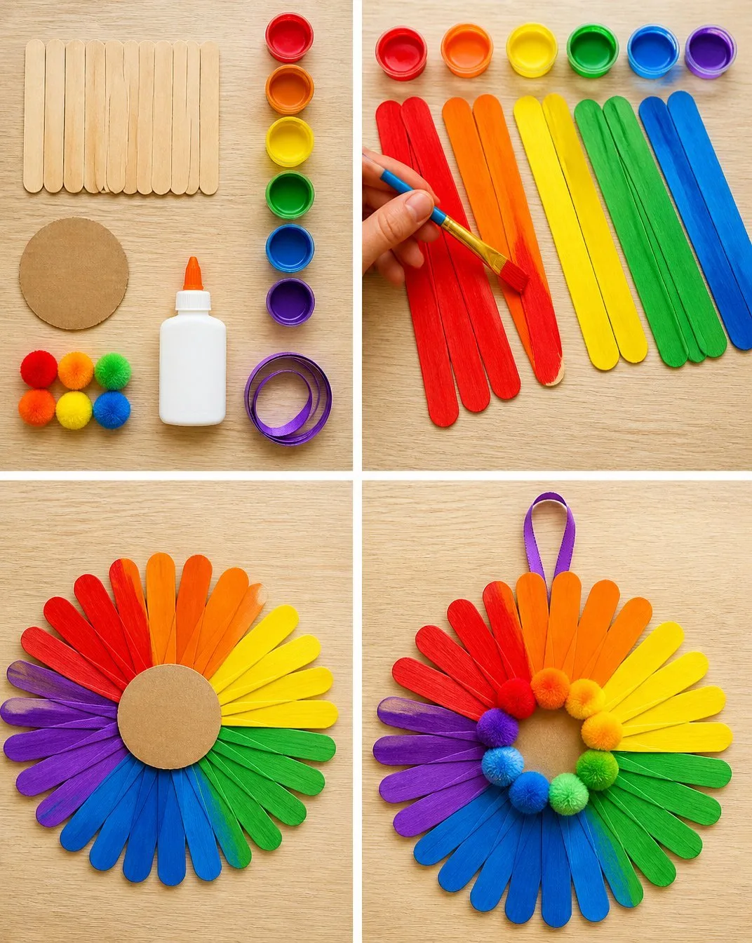 Colorful Daisy Wheel Craft with Popsicle Sticks