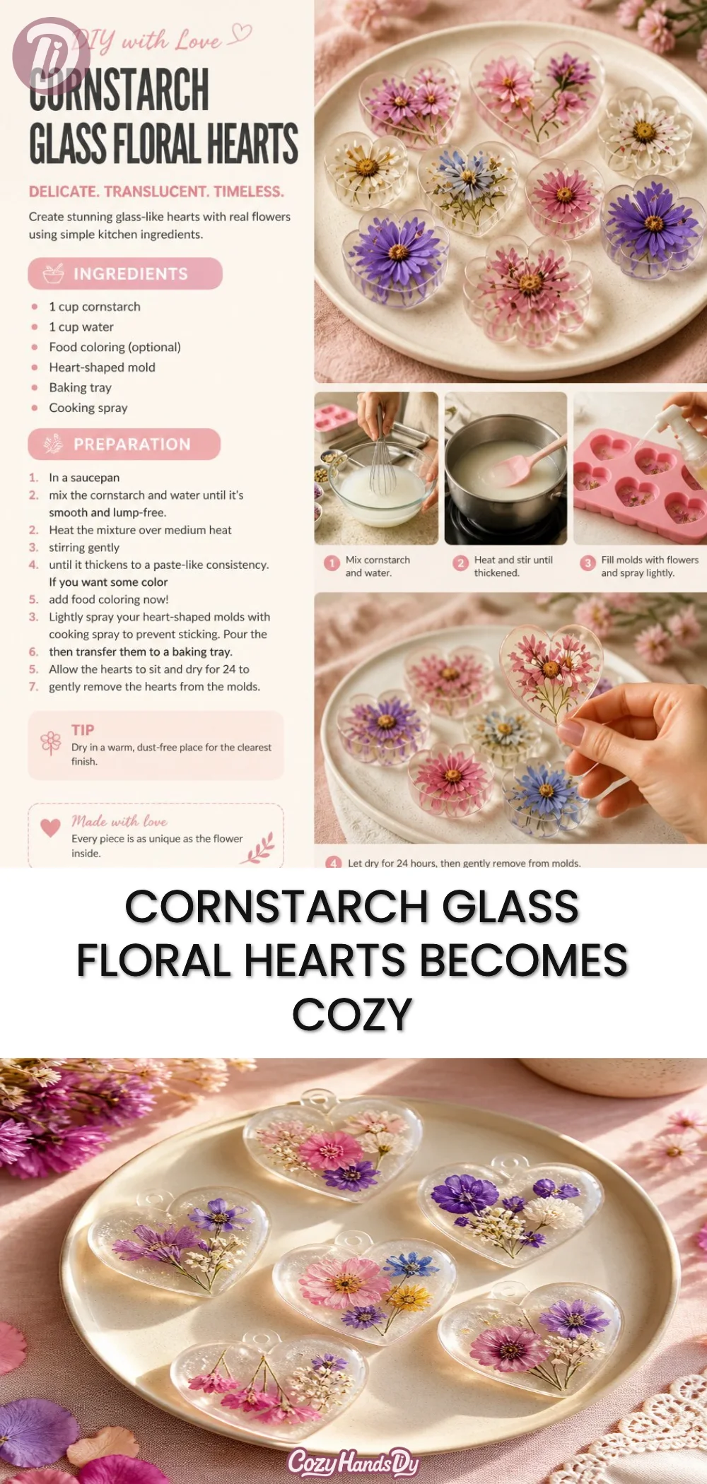 Cornstarch Glass Floral Hearts Becomes Cozy