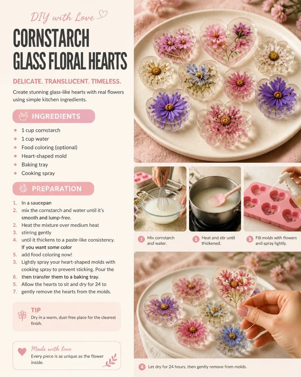 Cornstarch Glass Floral Hearts Becomes Cozy