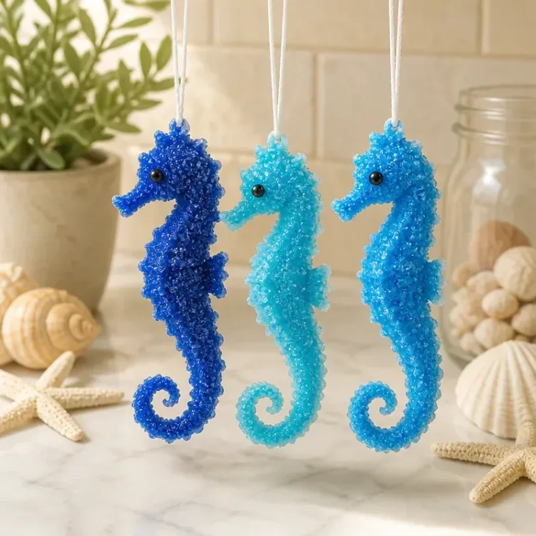 A vibrant crystal seahorse showcasing its delicate features and colors.