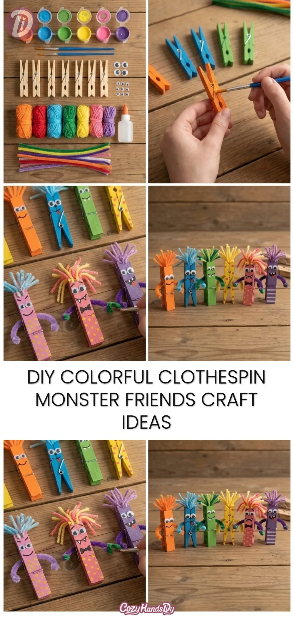 DIY Colorful Clothespin Monster Friends Craft Ideas