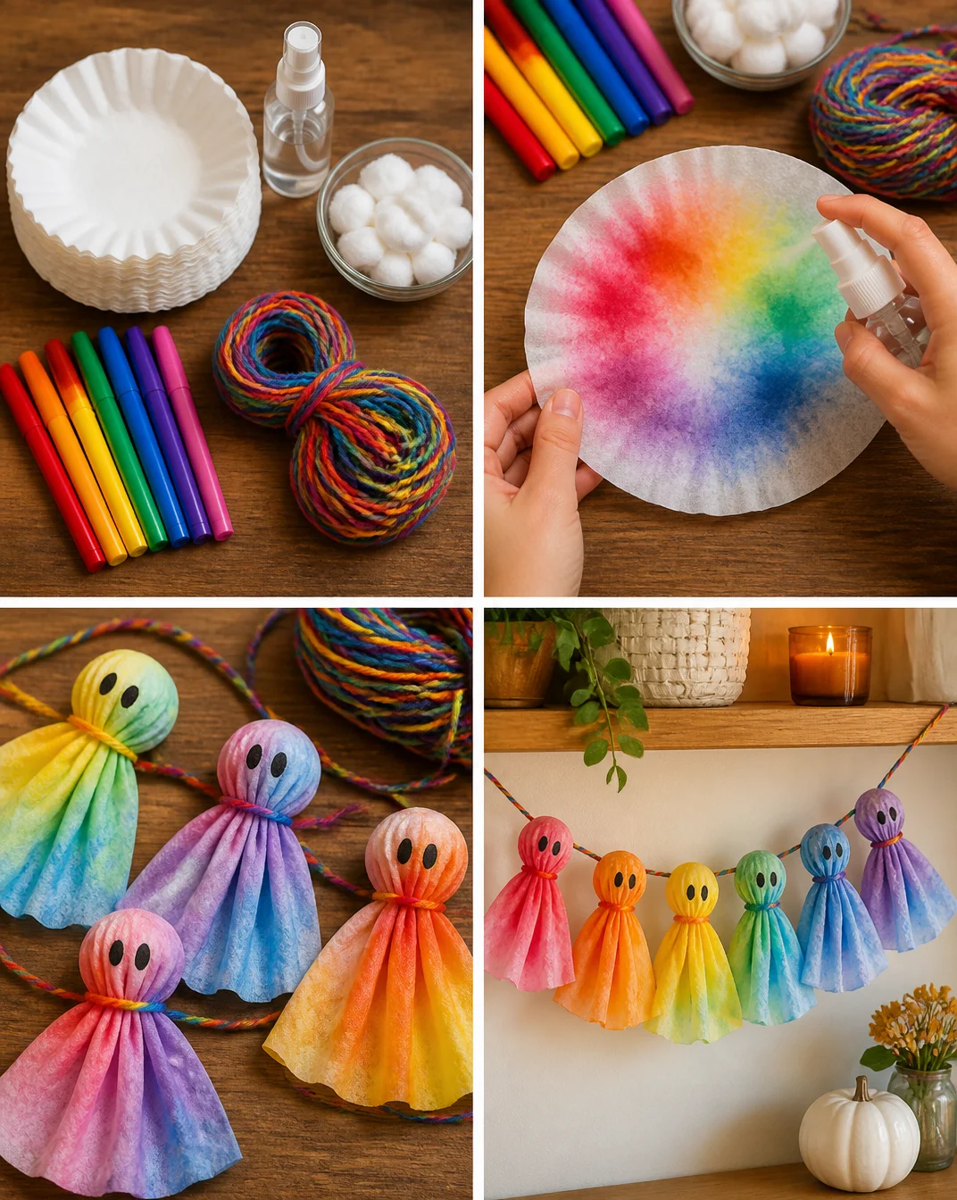 DIY Colorful Ghost Garland Becomes Cozy 6 DIY Colorful Ghost Garland from Coffee Filters for Fun Halloween Decor