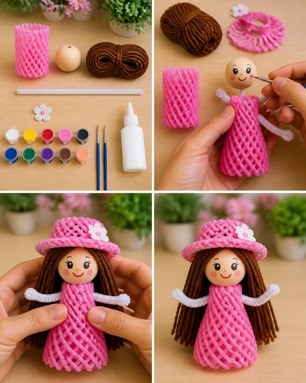 DIY Craft: Make Cute Mini Dolls from Fruit Foam Net