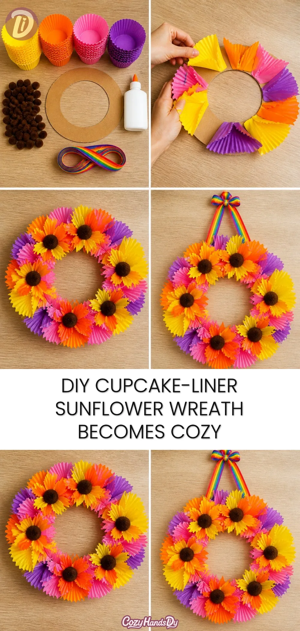 DIY Cupcake-Liner Sunflower Wreath Becomes Cozy