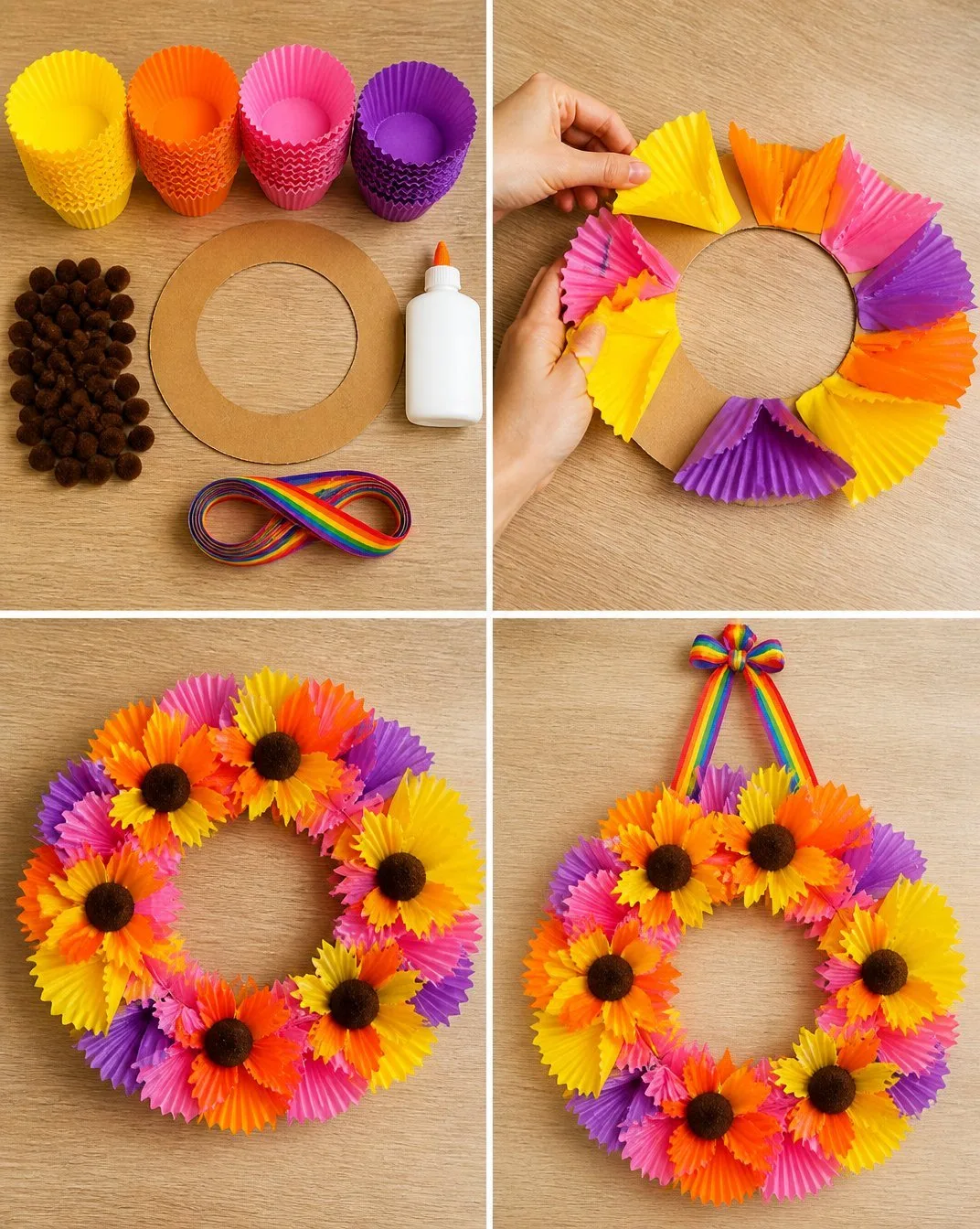 DIY Cupcake-Liner Sunflower Wreath