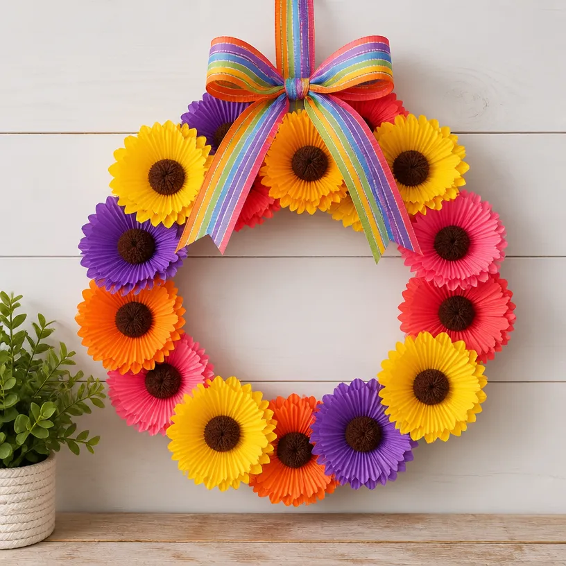 DIY Cupcake-Liner Sunflower Wreath