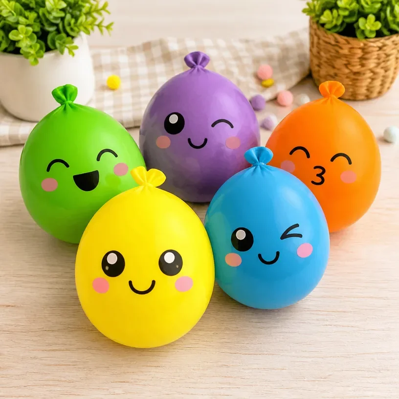 Adorable DIY cotton ball squishies in various shapes and colors