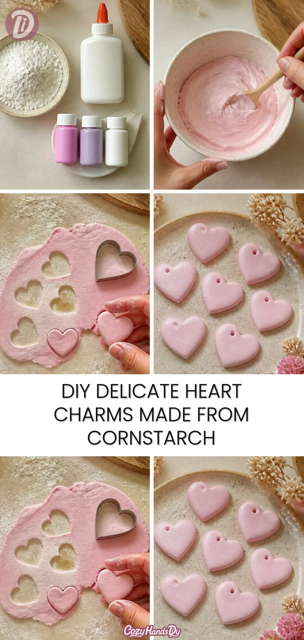 DIY Delicate Heart Charms Made from Cornstarch